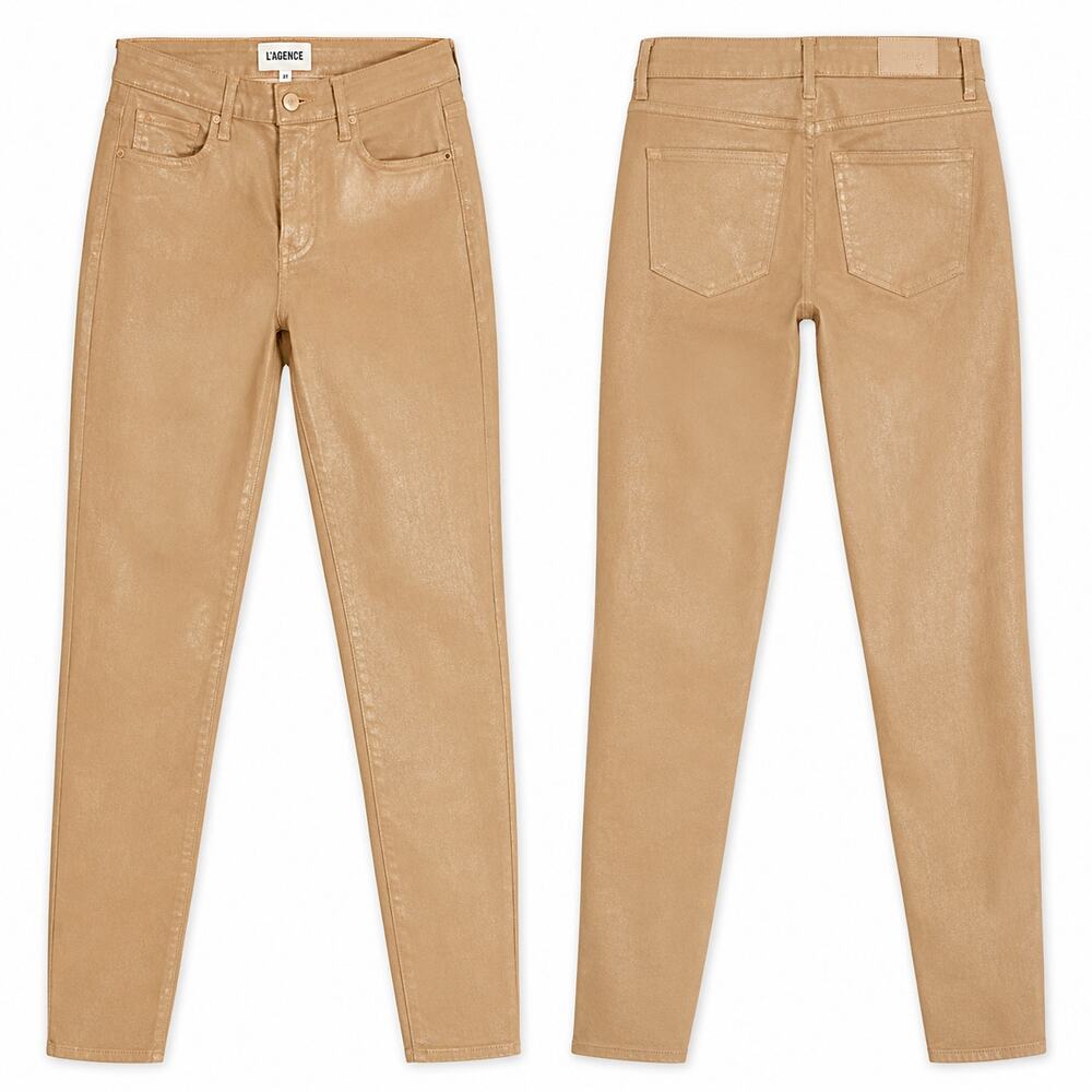 L’Agence Margot Coated Skinny Jeans 27 Candied Ginger High Rise NWOT Flaw